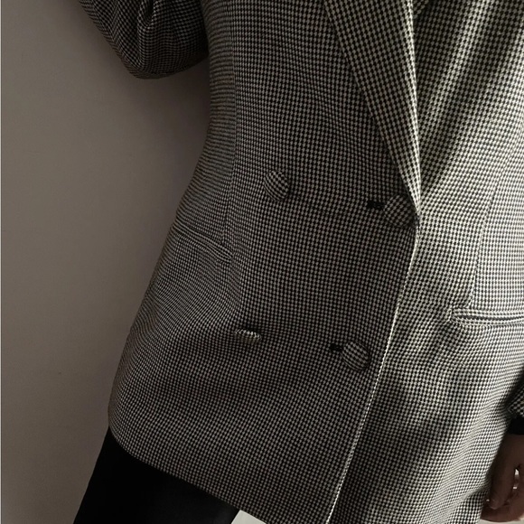 CHRISTIAN DIOR VINTAGE WOOL HOUNDSTOOTH DOUBLE-BREASTED WOMEN S BLAZER - Picture 5 of 11